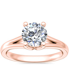 14k 玫瑰金 Siren 单石分叉戒环钻石订婚戒指